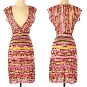 M BY MISSONI Striped Plunge V-Neck Knit Dress, Pink Multi, Fits 4-6